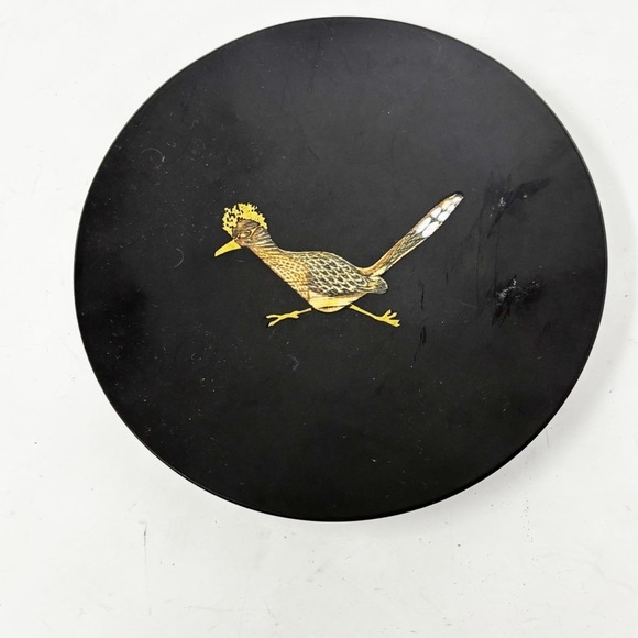 Vintage MCM COUROC OF MONTEREY California Utility Dish ROADRUNNER Black 7 Inches - Picture 1 of 7